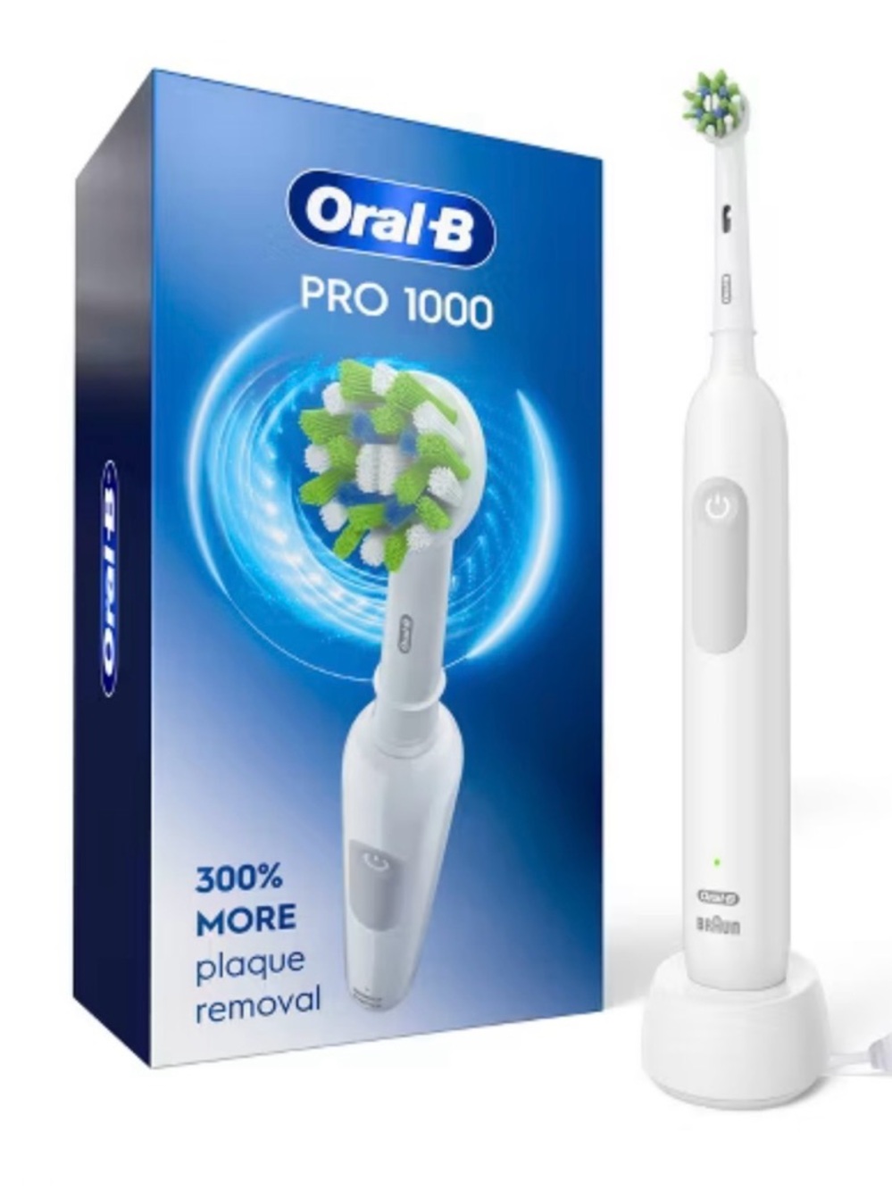 Oral-B Pro 1000 Electric Toothbrush - White with Green & Blue Bristles